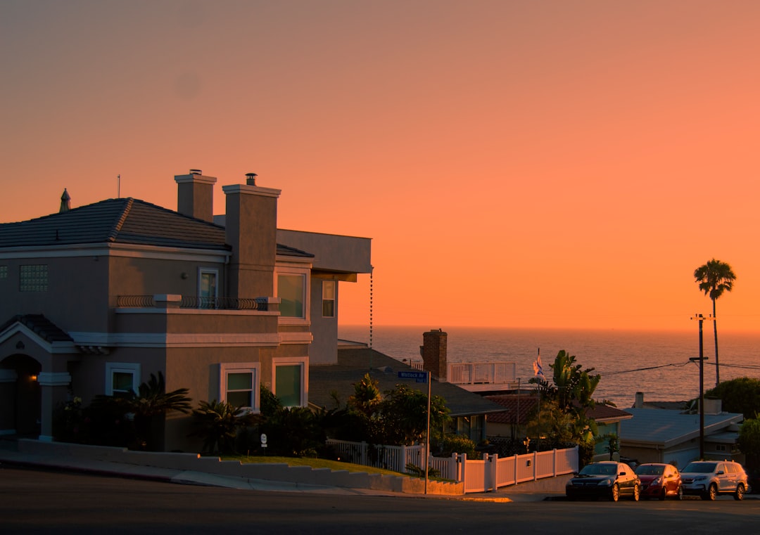 Home exterior in strong sunlight